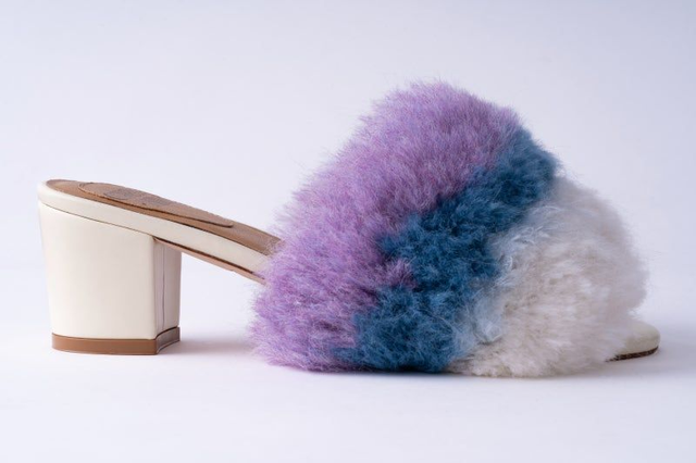 Lady-bird Mules, high, yvory/blue/purpel