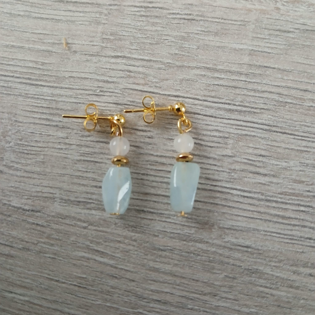 Oorbellen – Aquamarijn & Jade – goudkleurig RVS (1.285)