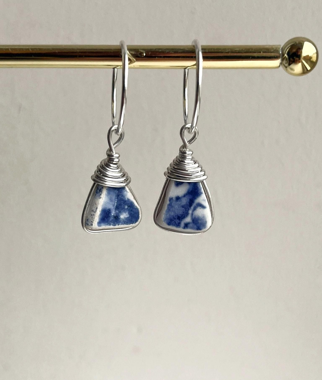 Mini endless hoops with sea pottery drops