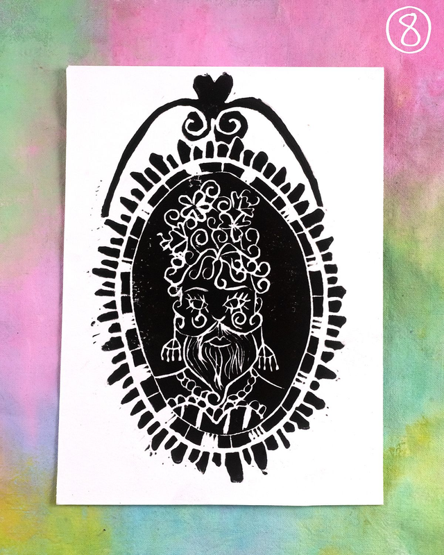 Linogravure "Médaillon Queer"