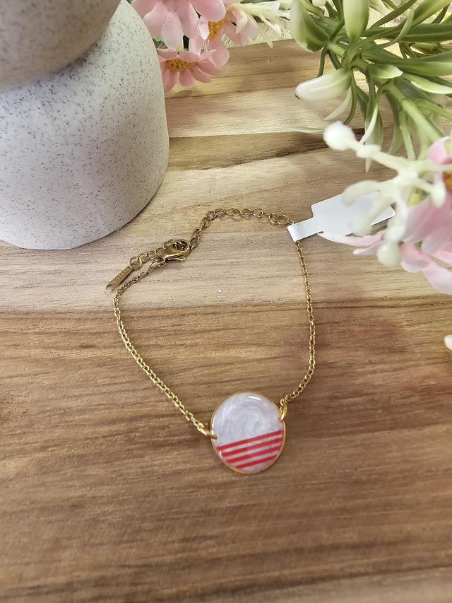 Bracelet 16mm Or -&quot;Un Cœur à la Mer&quot; — L&#039;élégance au rythme des vagues-rayer rouge
