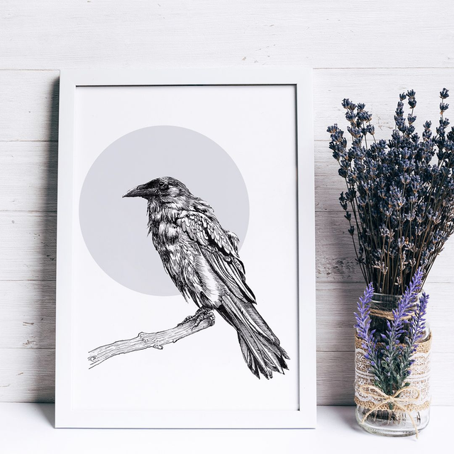 Raven Bird Print - After an original pen and ink illustration