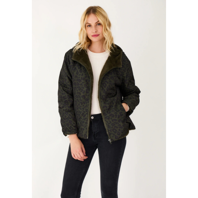 Parka Léopard Réversible Fausse Fourrure