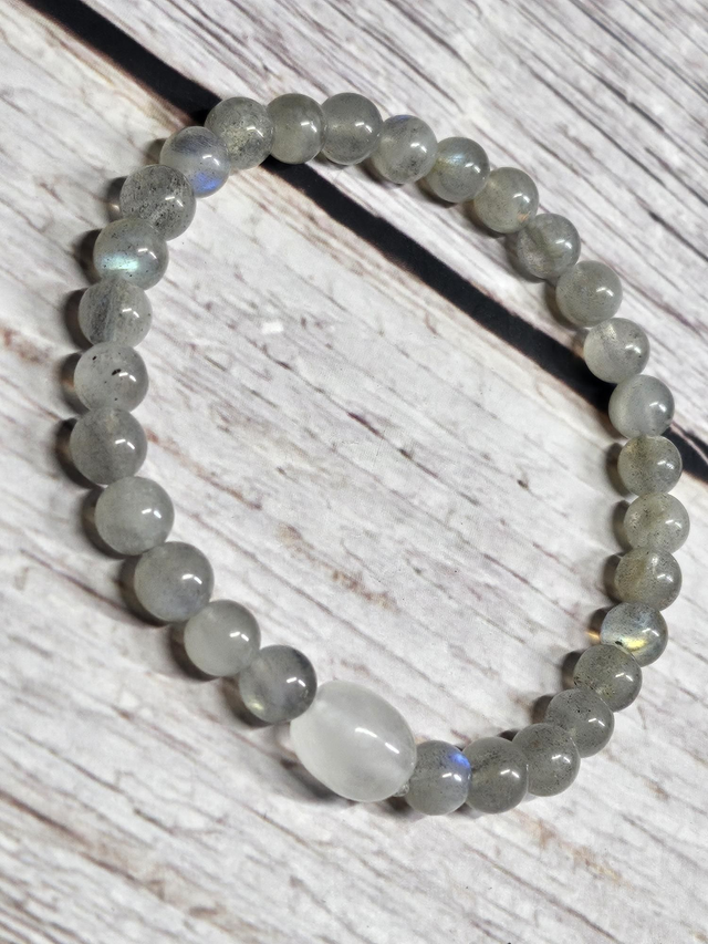 Bracelet Labradorite &amp; Quartz 6 mm – Équilibre &amp; Protection