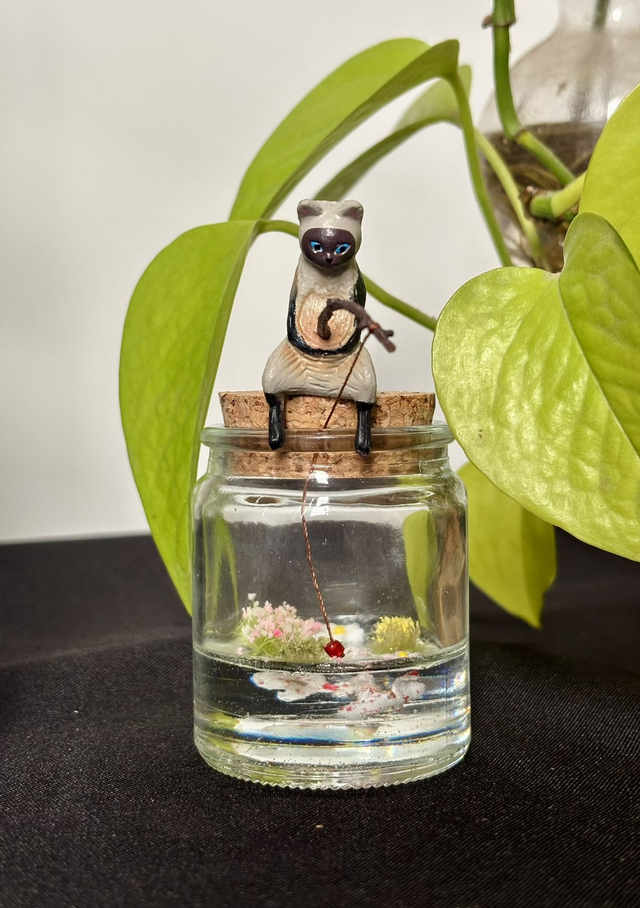 🍃 Mini terrarium verre - Chat pêcheur 
