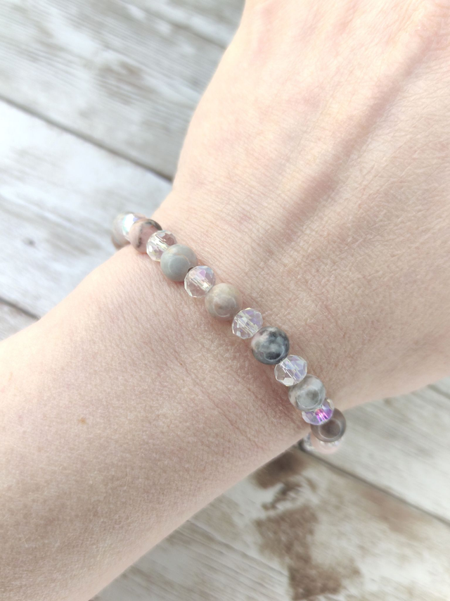 Bracelet &quot;Jaspe zèbre et cristal&quot;