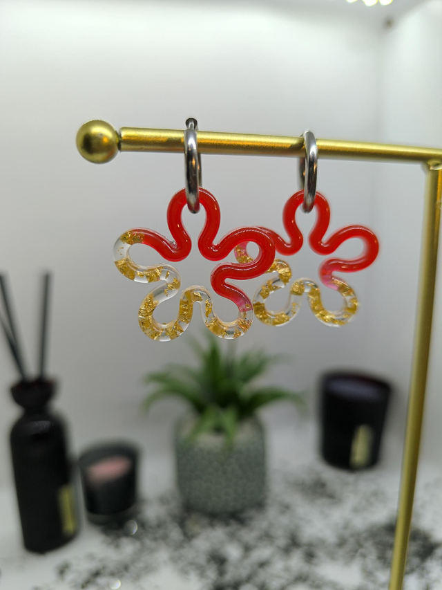 Pampilles interchangeables FLORA bicolore rouge et feuilles d'or 