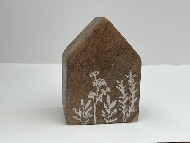 Wooden Block House with Floral Print Design