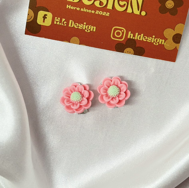 Pink Flower Clip-On Earrings