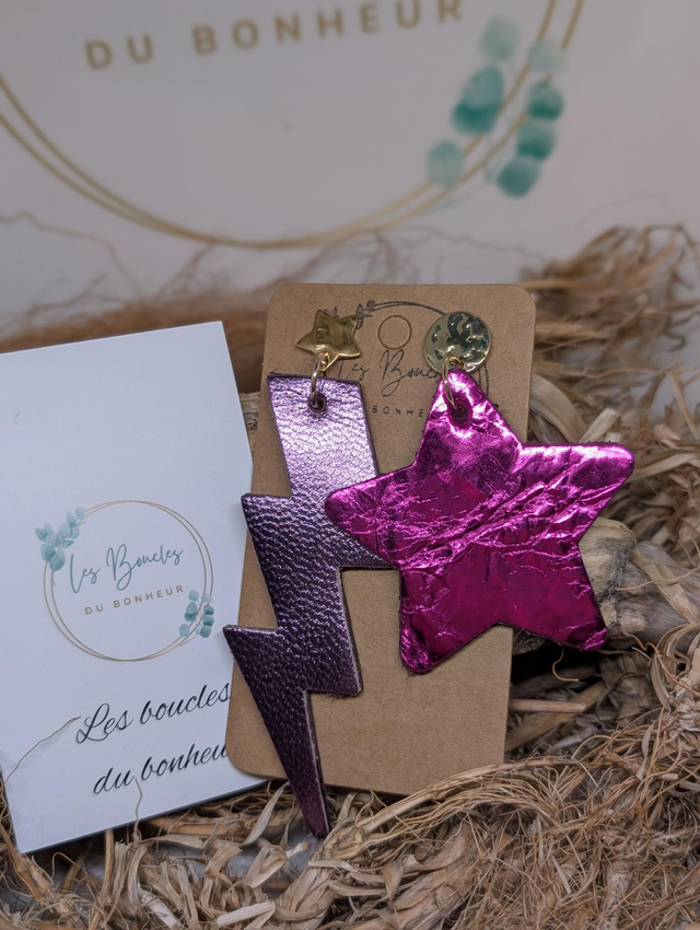 Boucles d'oreilles Asymétrique fushia violet c1002