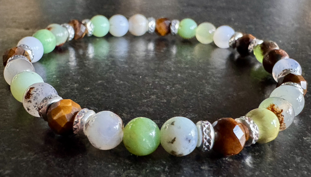 Bracelet élastique Chrysocolle &amp; œil du tigre 