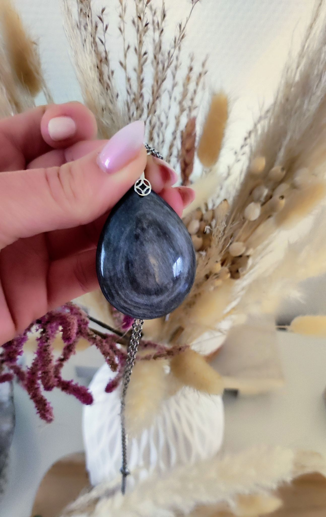 Pendentif Obsidienne argentée