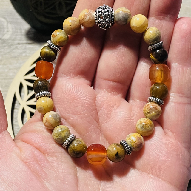 🌺🍁Bracelet Cornaline, Oeil de tigre, Agate crazy lace