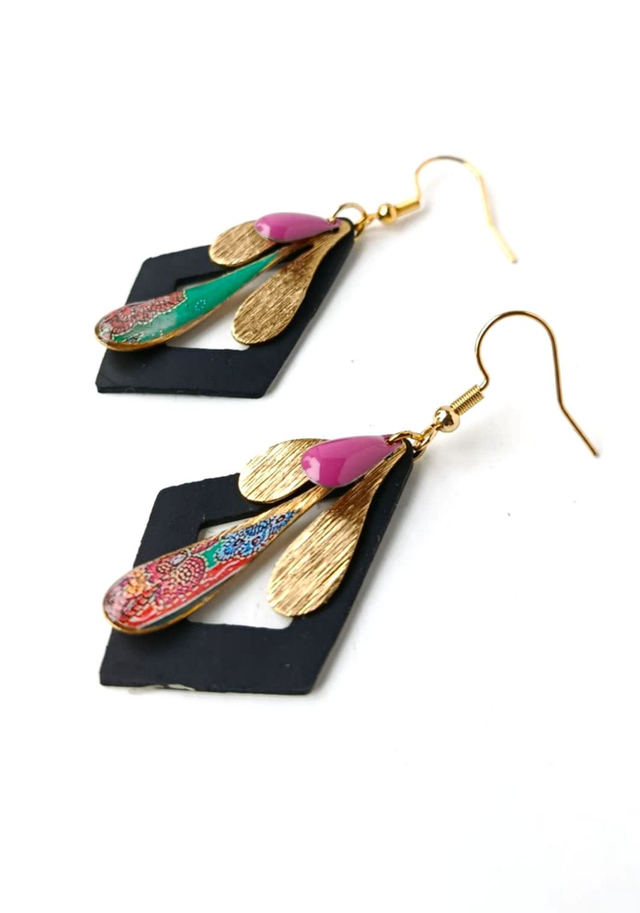 Boucles d'oreilles Upcyclées en Chambre à Air et Papier Recyclés - Bohèmes