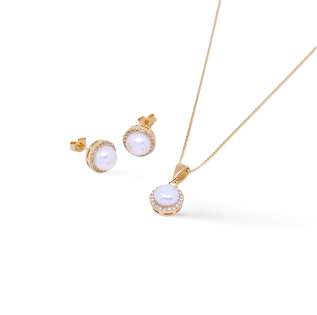 Vergoldetes 925er Silberdesign mit Perlen & Zirkonia "Brombeere gold"