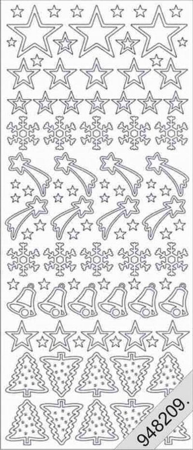 Sterren, klokken, kerstbomen zilver (853)