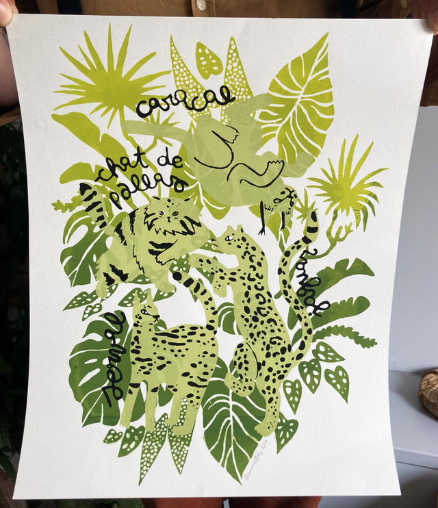 Sérigraphie &quot;Feuillages et Félidés&quot;