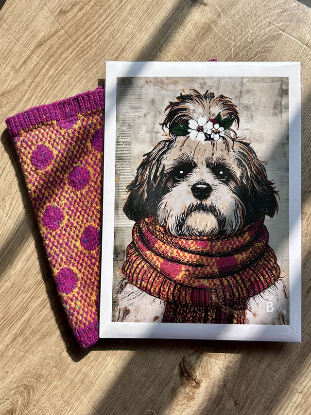 Shih Tzu Dog In Floral Mixed Media Art Print A4