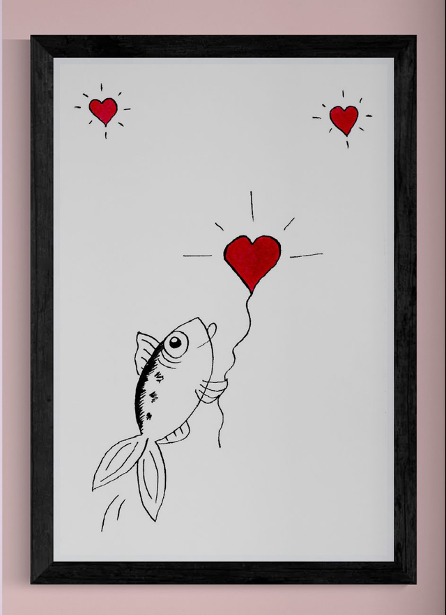 Le Cœur à prendre – Carte postale illustrée de sardine