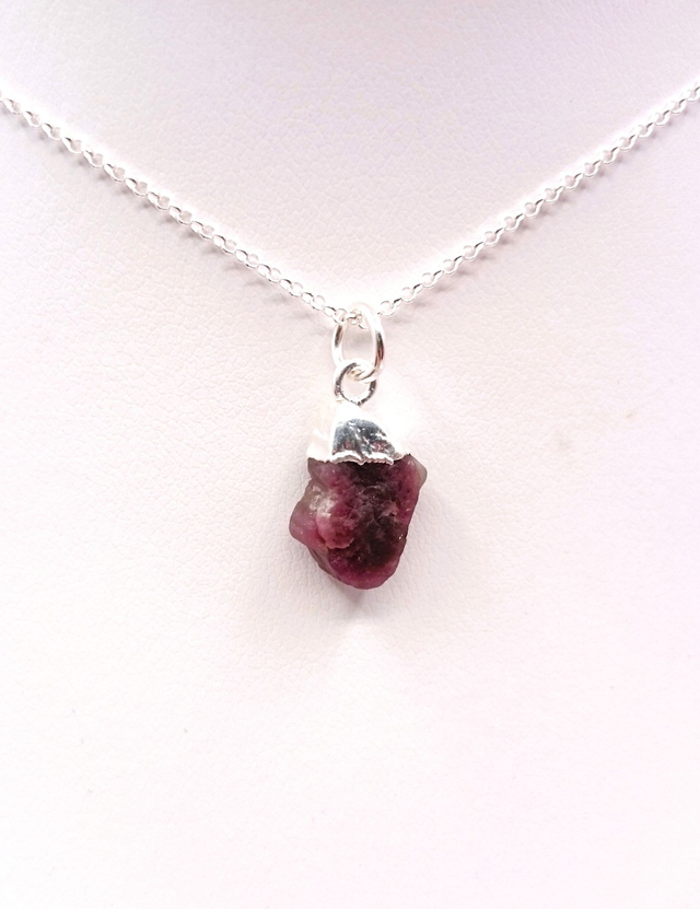 October - Pink Tourmaline - birthstone necklace - raw &amp; topped with sterling silver
