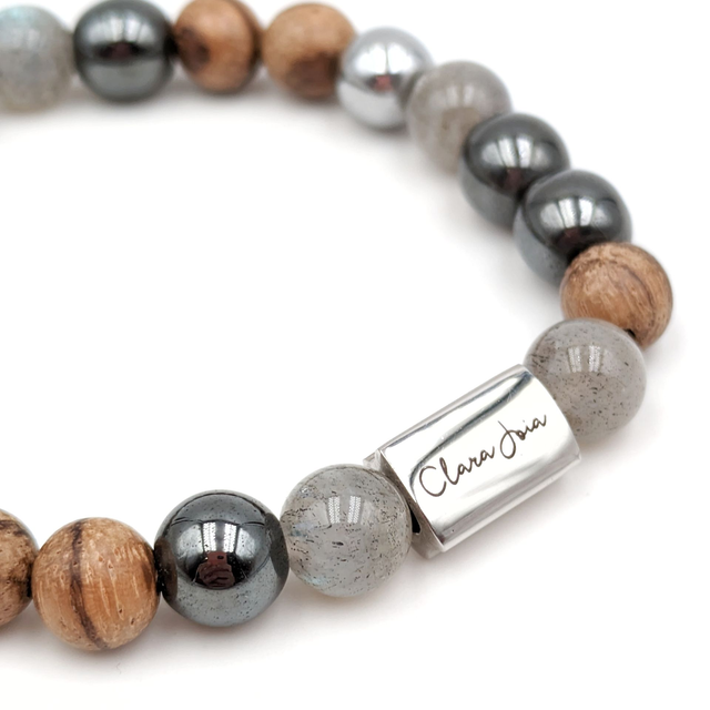 🌿 Bracelet Labradorite, Hématite &amp; Bois d’Encens – Alignement et Équilibre