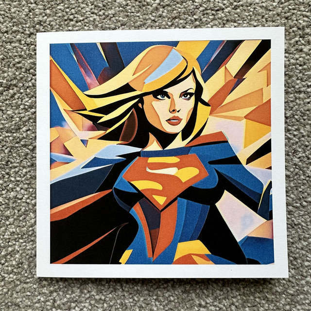 Supergirl - Pop Art, Comic Art, Greetings Card, White Envelope, Blank Inside, Recyclable Wrap, Free P&amp;P