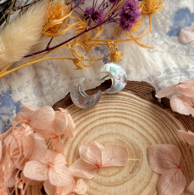 Crescent Moon Stud Earrings - Lavender and White - Valentine’s Day Collection