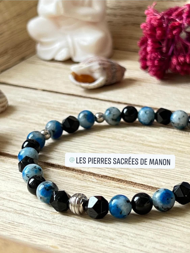 Bracelet Agate Noire, Tourmaline et Jaspe K2 - Perles de 6mm
