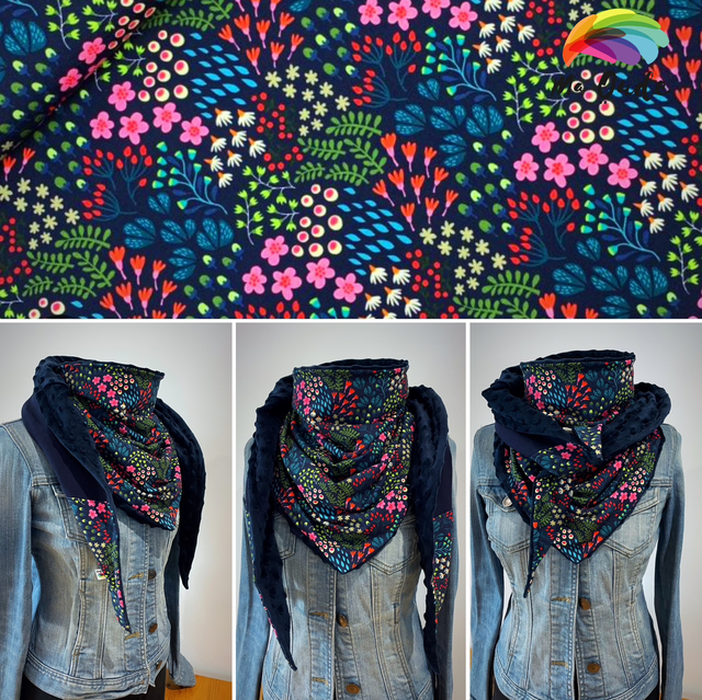 Maxi Chèche Enfant Happy Noa doublée en polaire minky bleu marine 