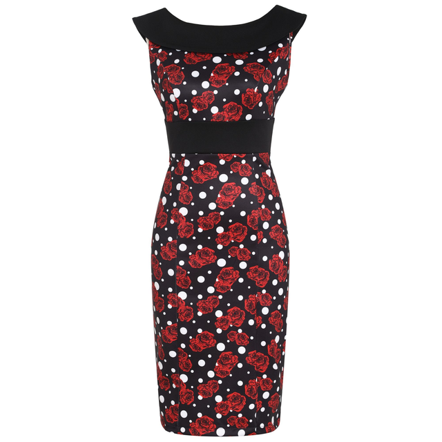 Darla Dress Off-Shoulder Black Roses & Polka Print 
