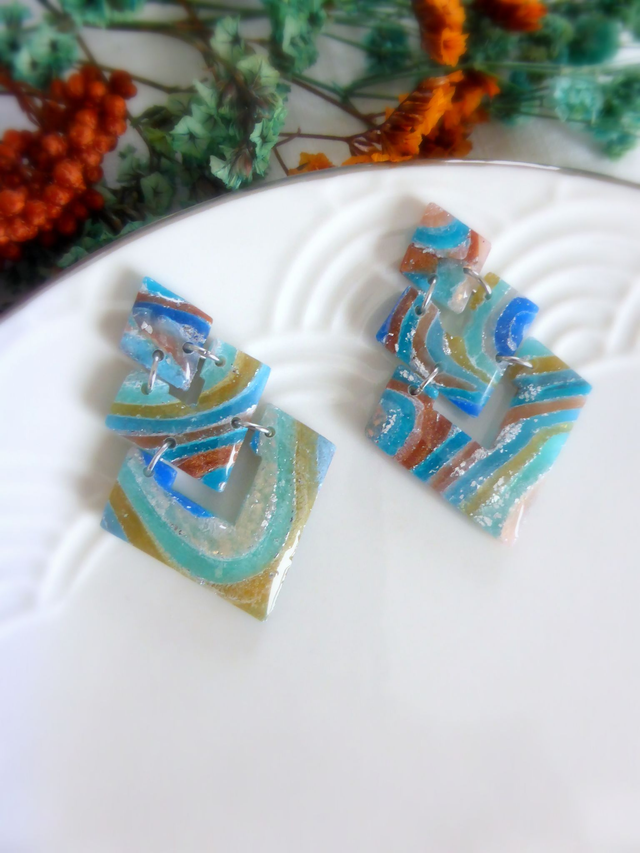 Boucles d'oreilles losanges - Reflets Marins