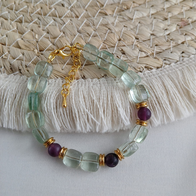 Dames armband met Fluoriet paars/groen - verstelbaar (1.209)