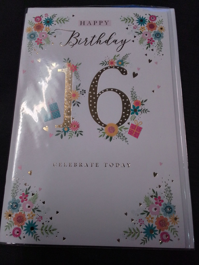 16th Birthday Card Floral Design 