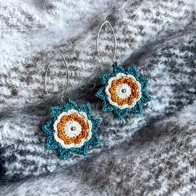 Boucles d’oreilles fleurs Corolles ~ L ~ Bleu canard / Terracotta