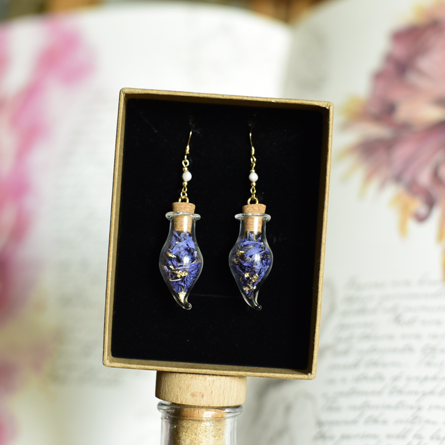 boucles d’oreilles fioles gold bleuet