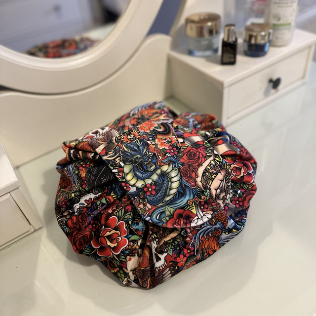 Handmade "Old school tattoo" folding make up bag