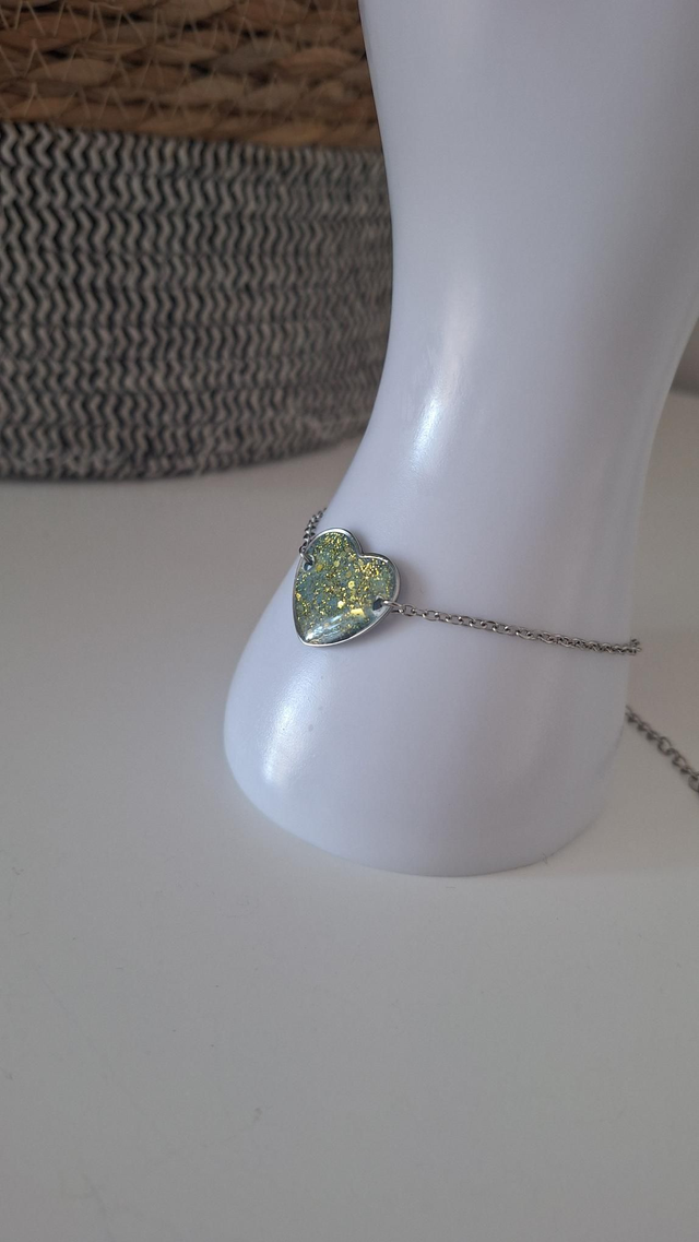 Bracelet cœur bleu et paillettes dorées 