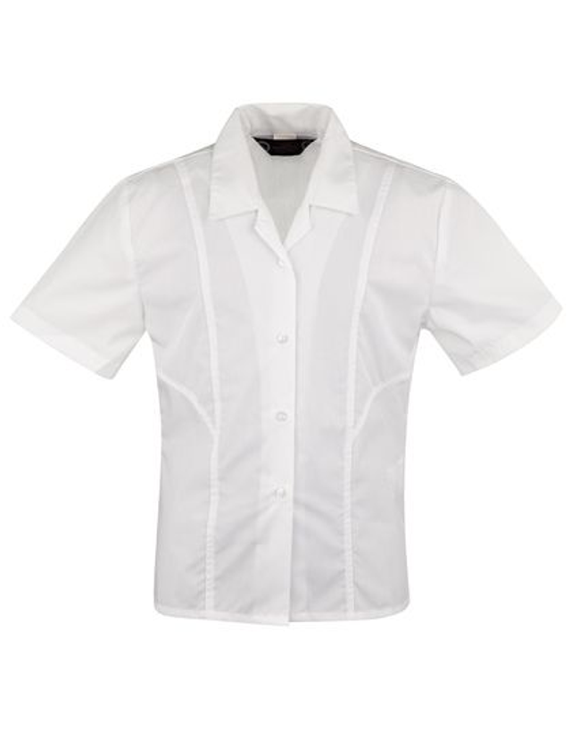Second Hand Girls White Short Sleeve Revere Collar Blouse / Shirt