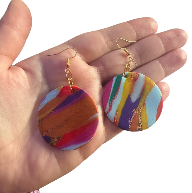 Multi Coloured Marble Round Earrings
