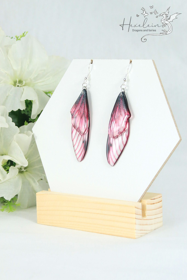 Dark red fairy wing earrings