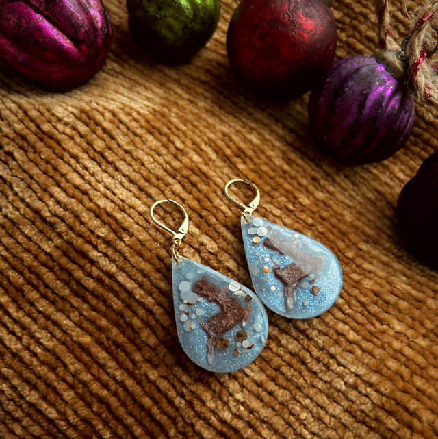 Reindeer Teardrop Earrings - Baby Blue