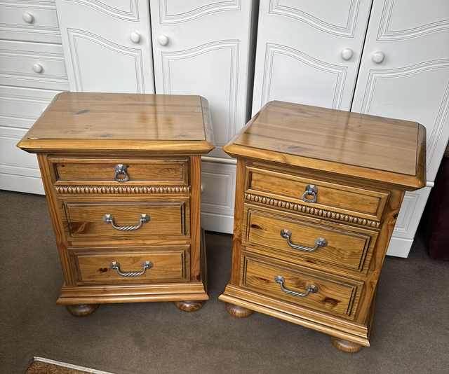 A Pair Of Large Solid Pine Bedsides