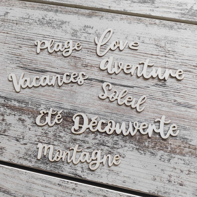 Lot de 8 mots “Aventure &amp; Voyage” en carton bois – Scrapbooking &amp; déco DIY