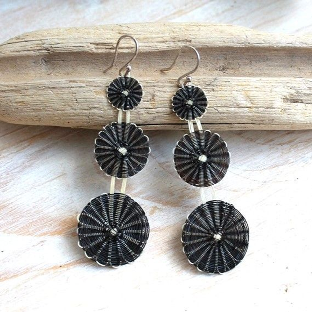 Boucles d'oreilles tissées en crin de cheval (trois cercles)