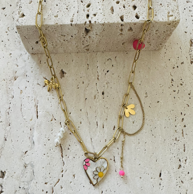Ketting bloemen hartje 