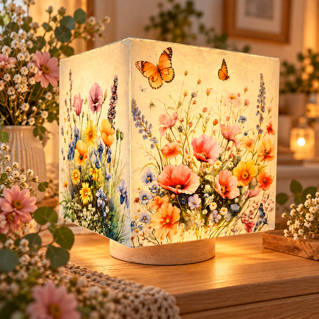 Lampe d'ambiance en cire 12x12cm- "Fleurs 2"