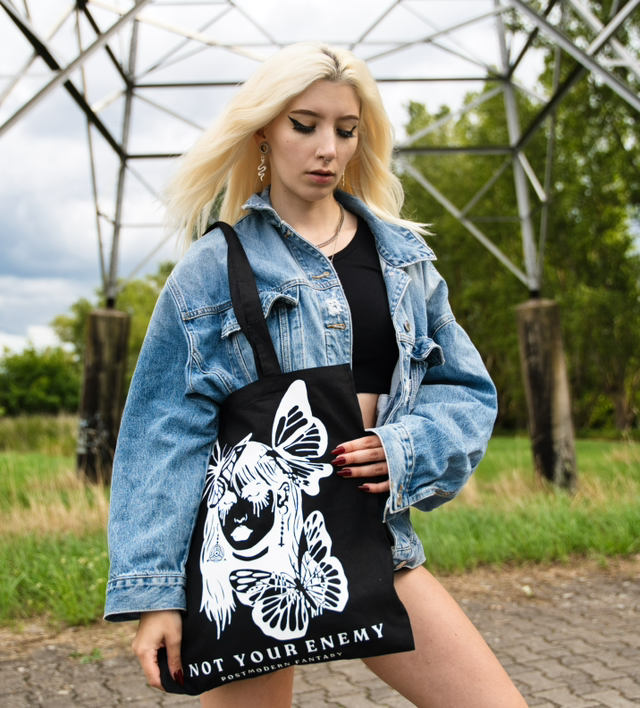 Jutebeutel - „Not My Enemy“ Black White