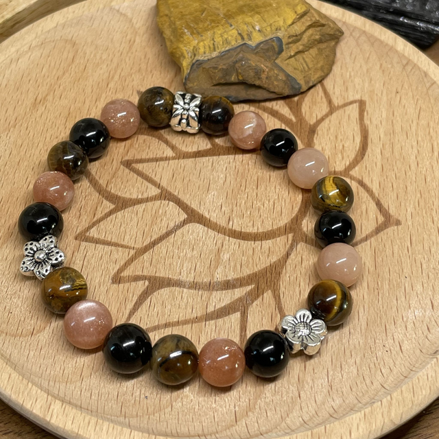 🌑♐️🐅Bracelet Signe Sagittaire en Pierre de soleil, Oeil de tigre, Onyx