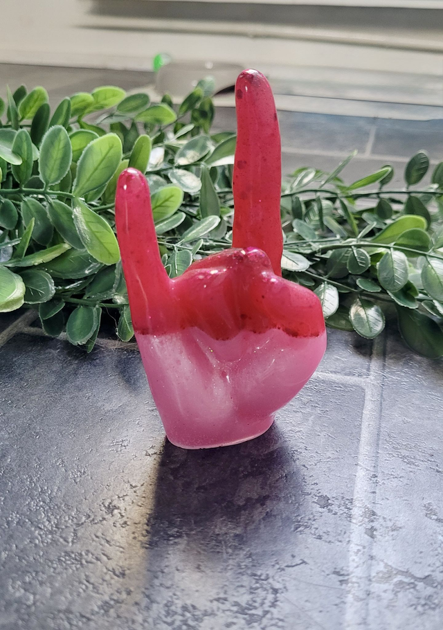 Rock On Hand Ornament – Dark and Light Pink Split