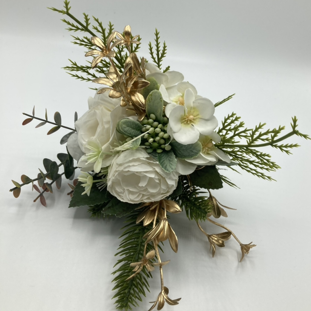 M-02 White and Gold Faux Flower Posy